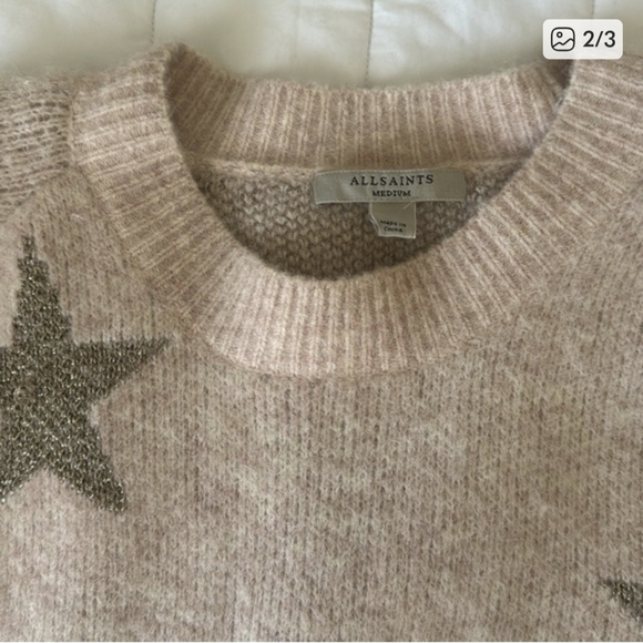 All Saints Jacqard Beigy Pink & Gold Star Sweater - Picture 2 of 3